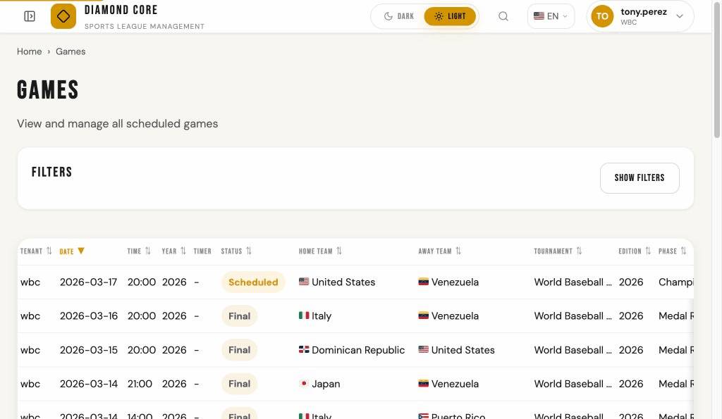 Games list with filters and sorting